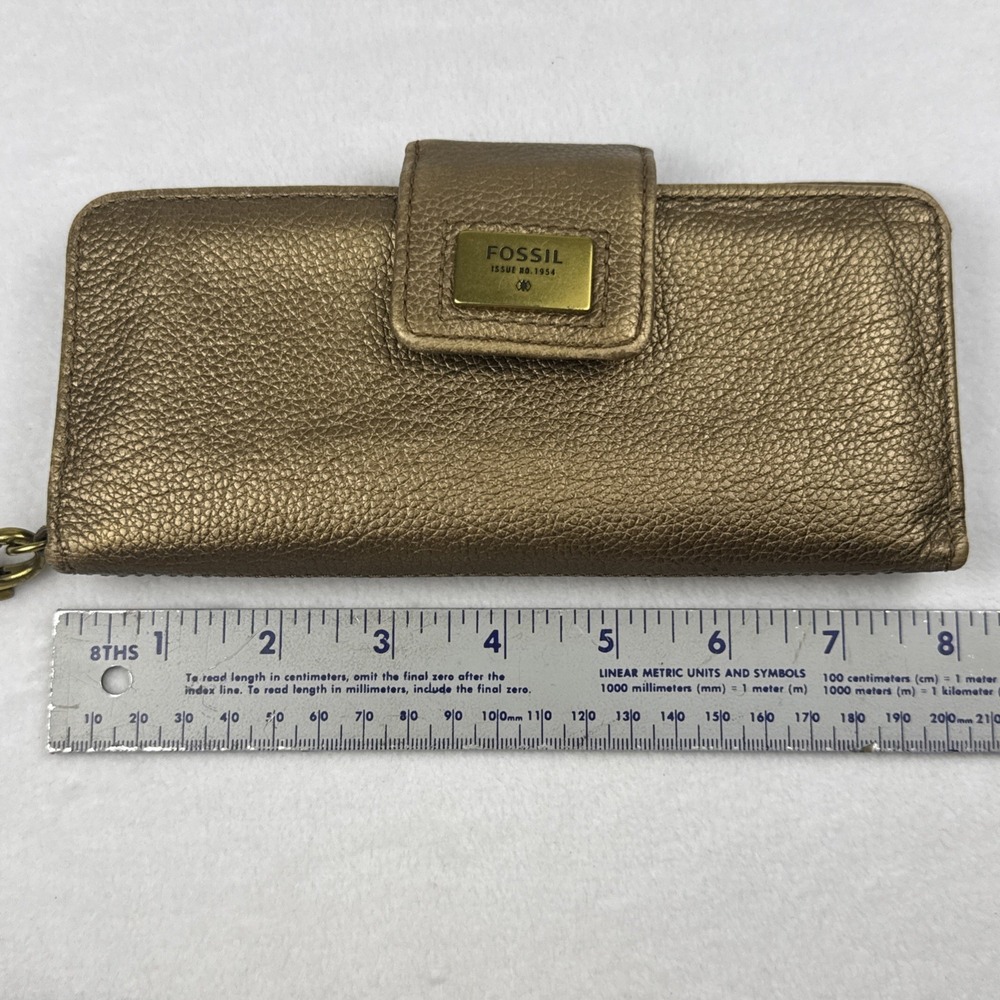 FOSSIL Quinn Slim Wristlet Clutch Bi-Fold Wallet Pebbled Metallic Gold SWL1085 - Picture 10 of 12
